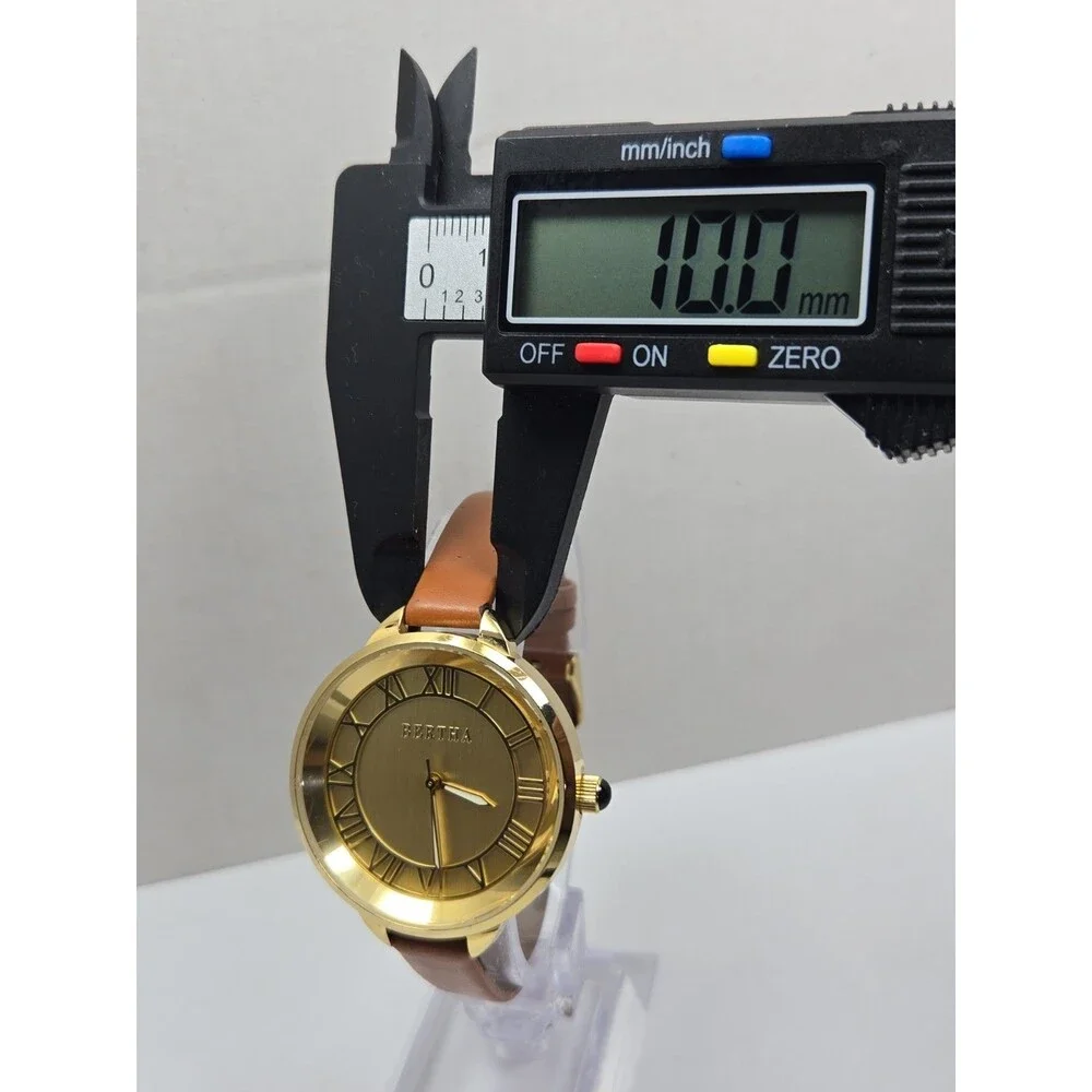 Bertha Madison Womens Gold Tone 36mm Watch Leather Classic Dress New Battery